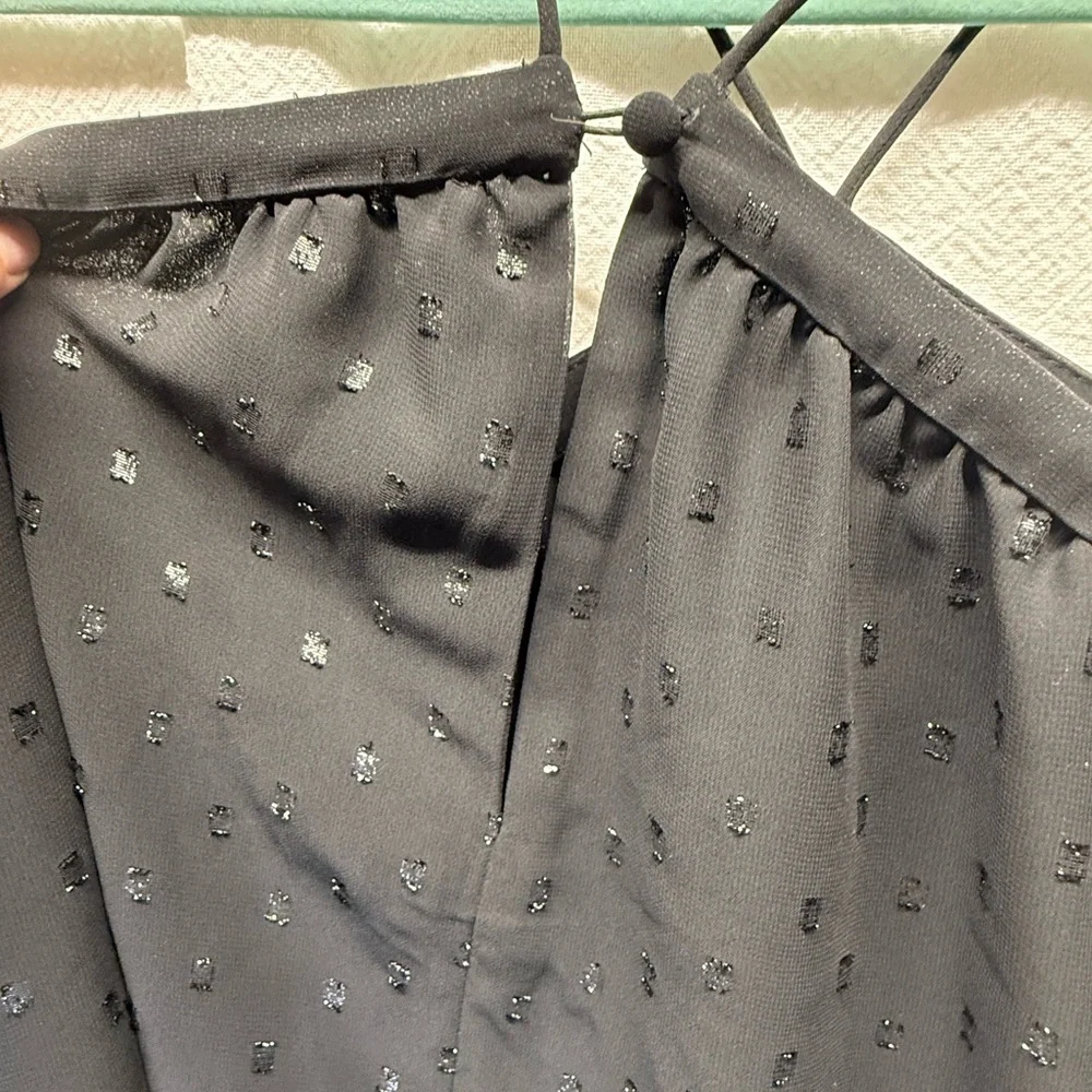 Steam Punk STATE Black Glittery Halter Off-Shoulder Blouse |Poet Sleeves | Moody - Picture 7 of 9